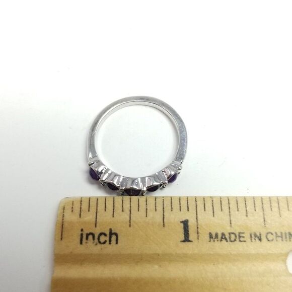 Vintage Purple Cabochon Rhinestone Band Ring, Silver Tone Setting, Stacking - Picture 3 of 7